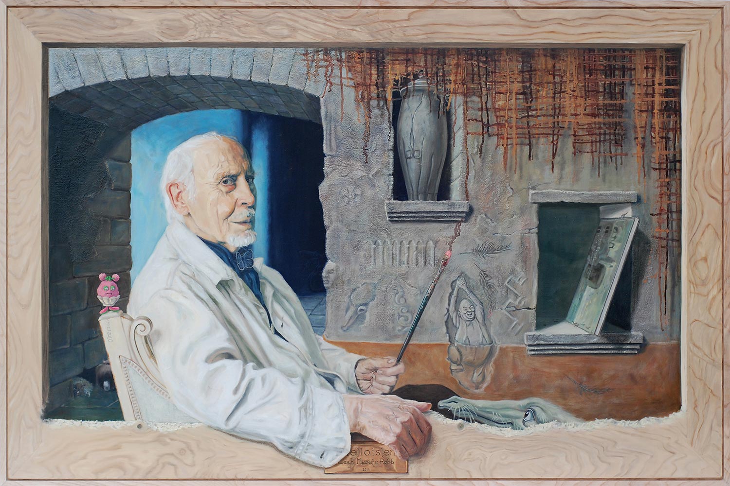 Portrait of Otto Frello that pays homage to his quirky fantasy world. 2013-14 Oil on MDF board £7,500:75.000kr_DSC_1604-colour-corrected (1)